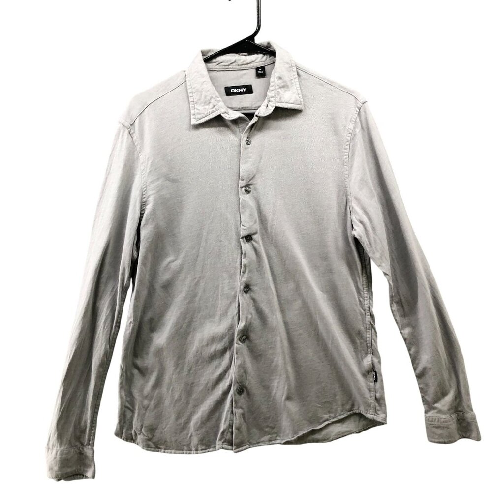 DKNY Lightweight Flannel Shirt Mens M Light Gray Button Up Cotton Regular Fit